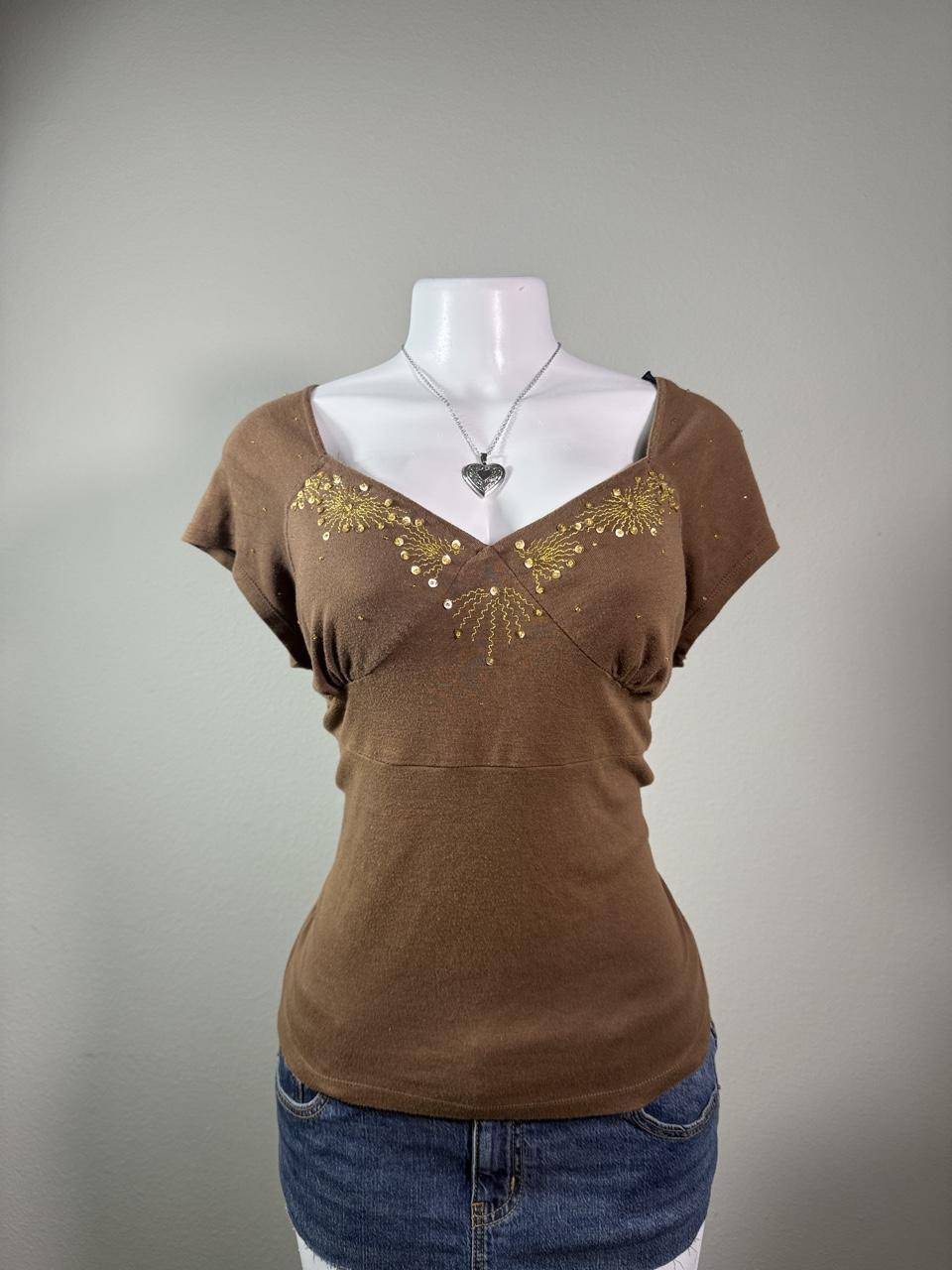 Vintage Y2K Bongo Sequin Embellished Short Sleeve Top