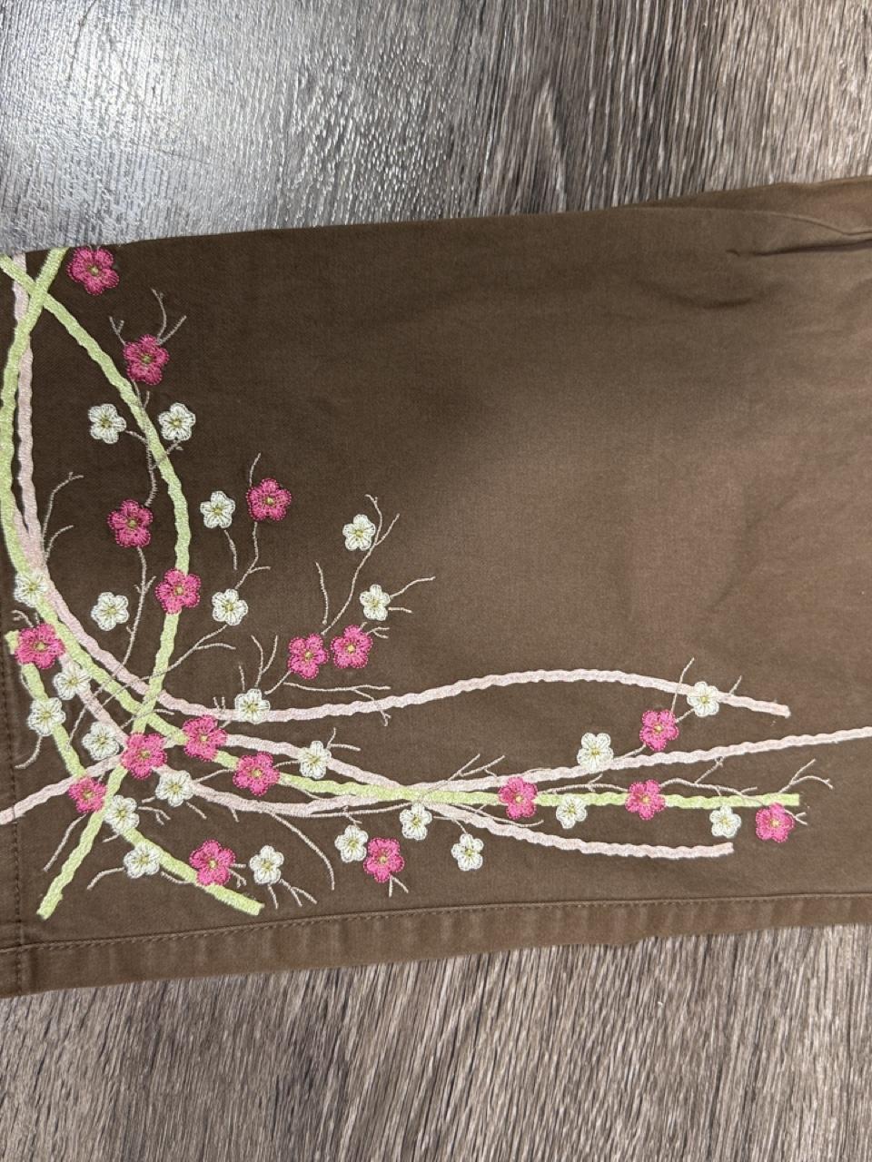 Fairycore Y2K Venezia Brown Embroidered Capris Floral Cottagecore