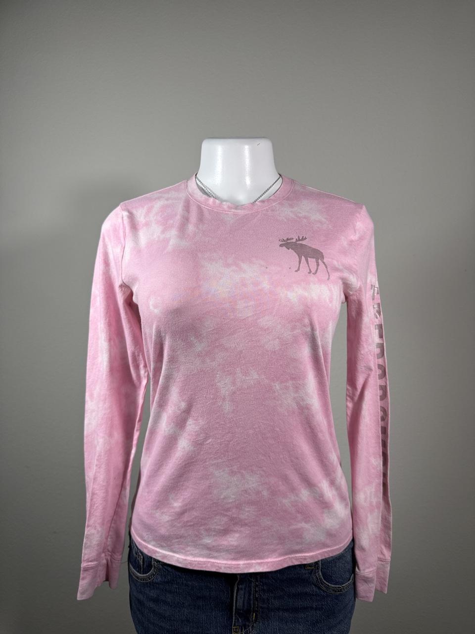 Y2K Abercrombie Kids Pink Tie Dye Moose Long Sleeve Tee
