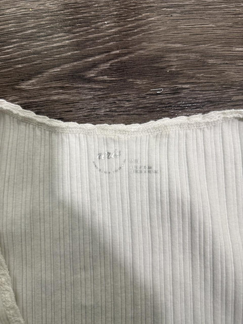 Aerie White Ribbed Lace Trim Tank Top