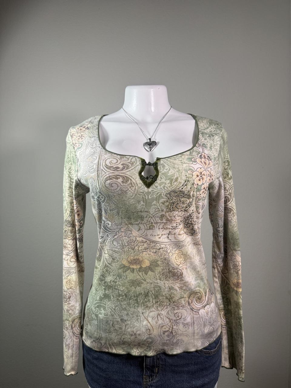 Y2K Fairycore One World Keyhole Long Sleeve Top
