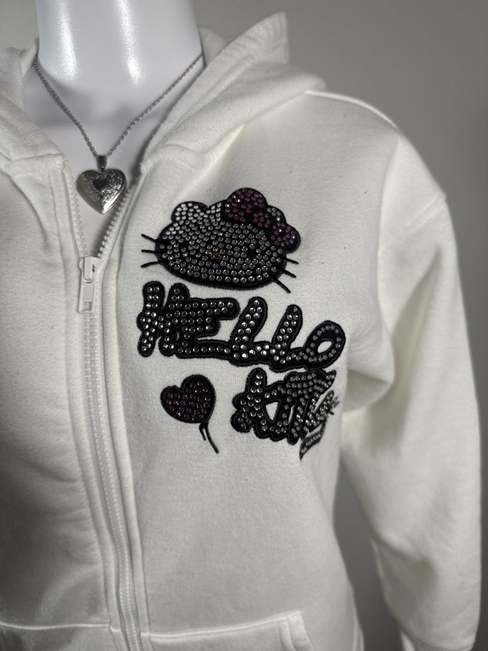 Y2K Hello Kitty x Forever 21 White Rhinestone Zip Hoodie