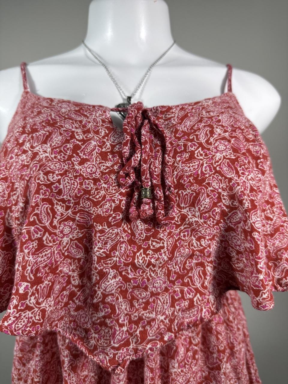 American Eagle Red Paisley Cold Shoulder Babydoll Top