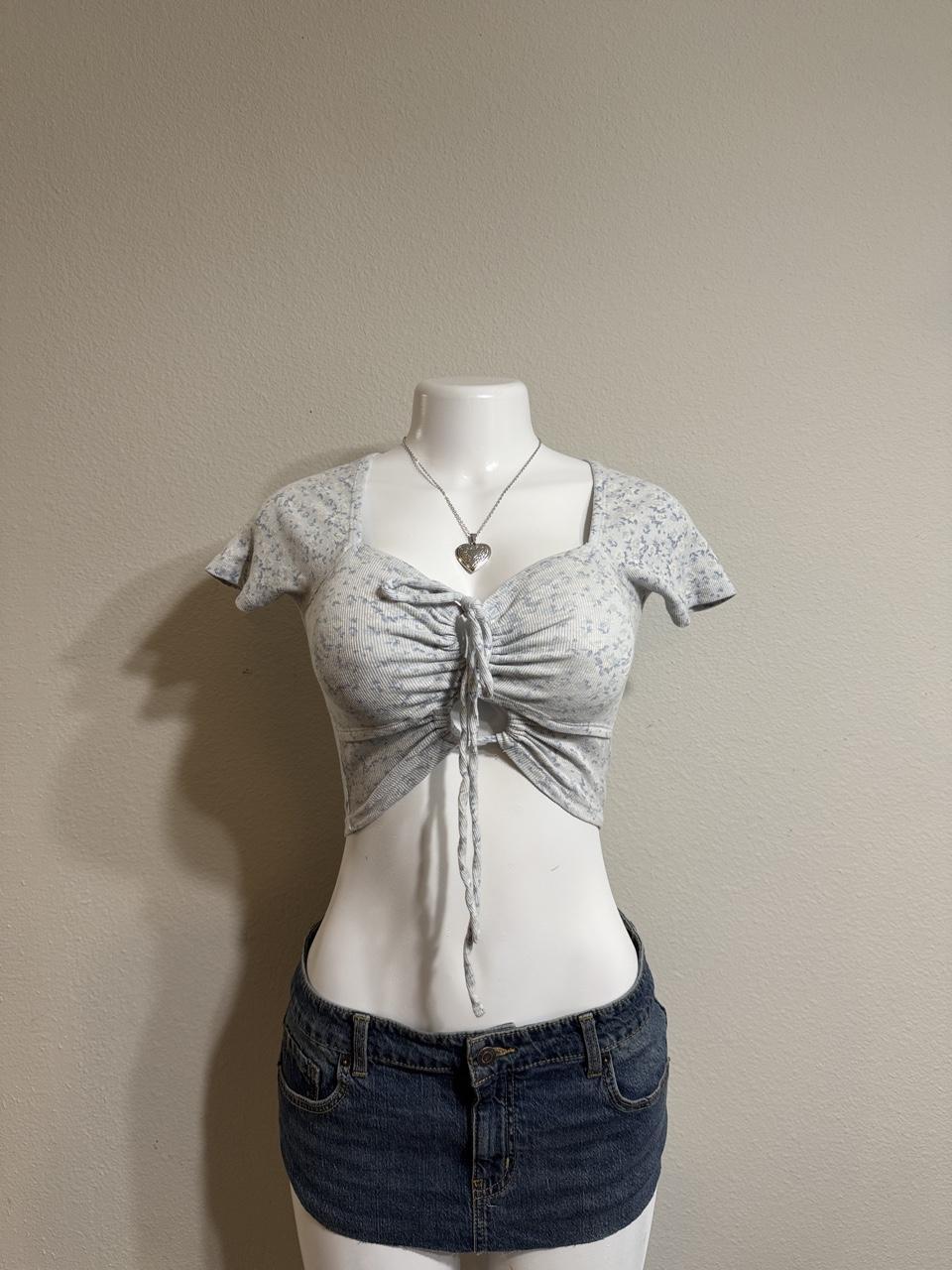 💙 Aeropostale Blue Floral Ruched Tie Front Baby Top 💙