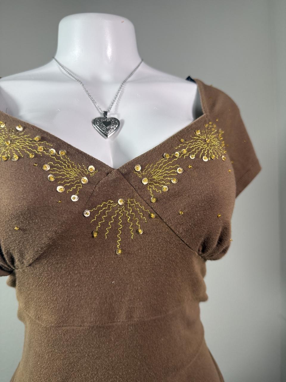 Vintage Y2K Bongo Sequin Embellished Short Sleeve Top