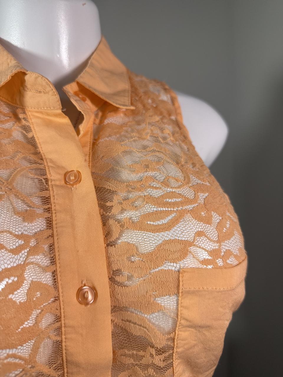Y2K Ambiance Apparel Sheer Lace Sleeveless Button Up