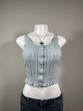 American Eagle Light Blue Pointelle Knit Button Front Tank Top