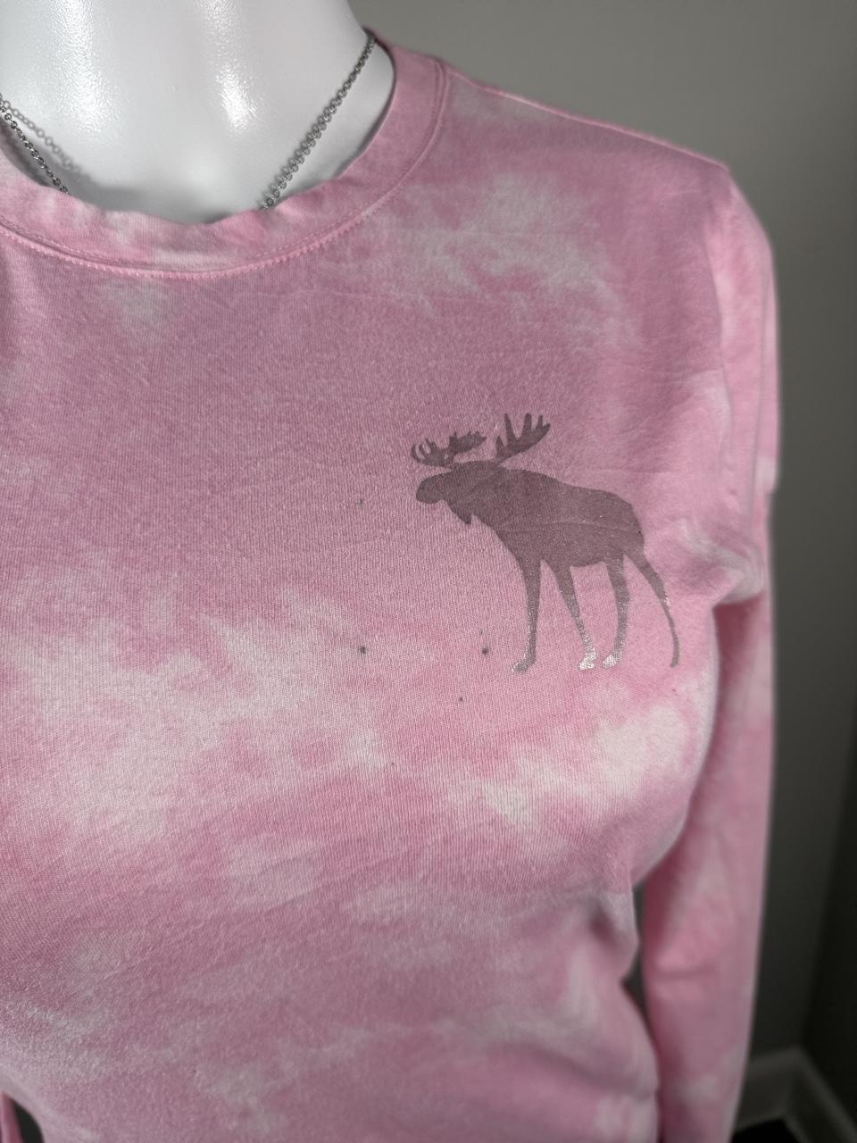 Y2K Abercrombie Kids Pink Tie Dye Moose Long Sleeve Tee