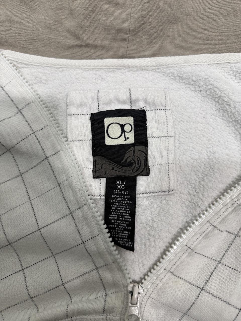 Vintage OP White Grid Zip Up Hoodie