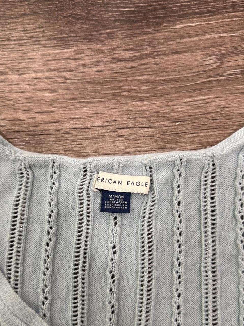 American Eagle Light Blue Pointelle Knit Button Front Tank Top