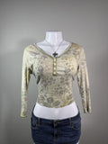 One World Floral Rhinestone Henley Top