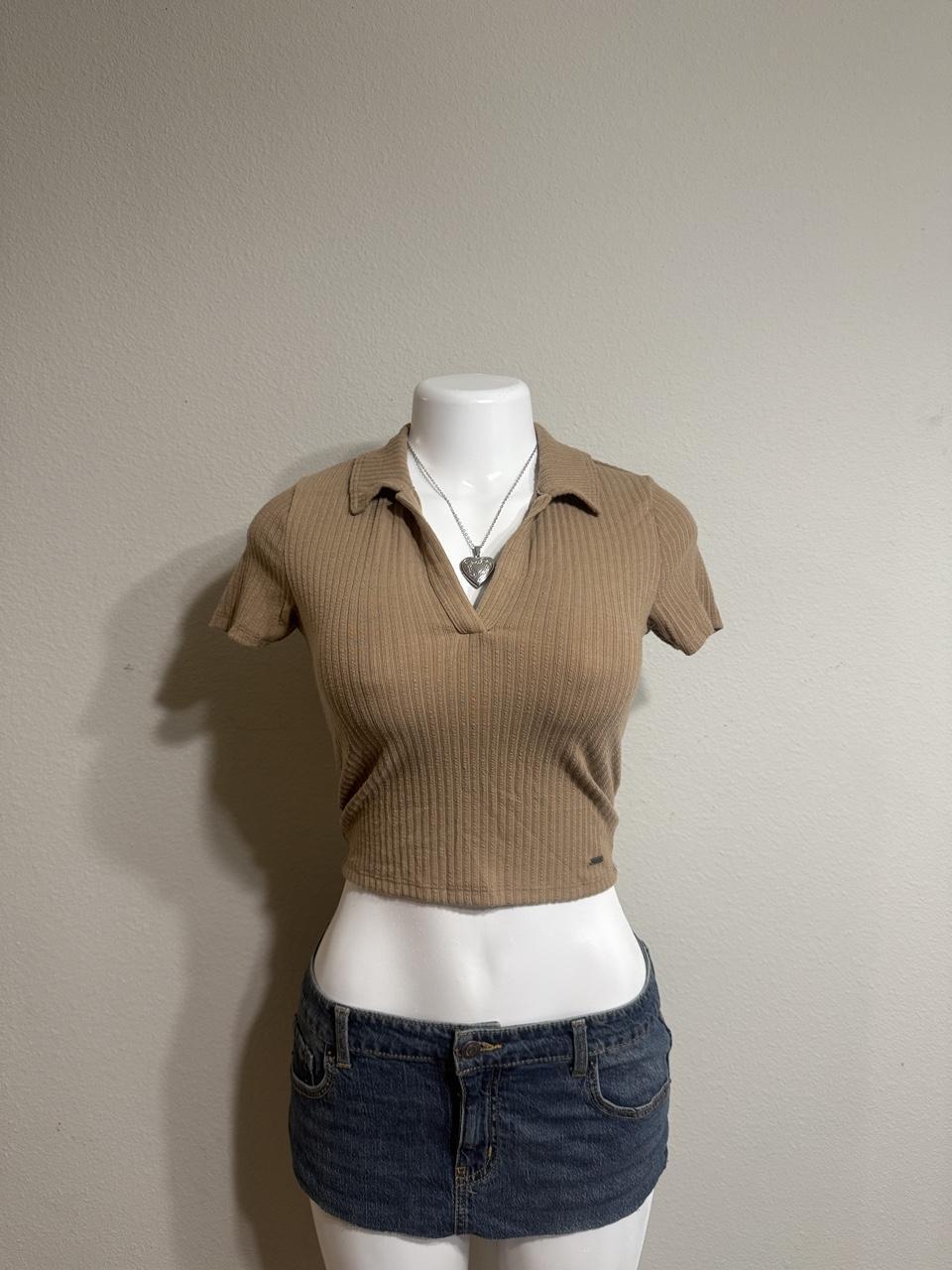 🤎 Y2K Hollister Ribbed Collared Crop Top 🤎