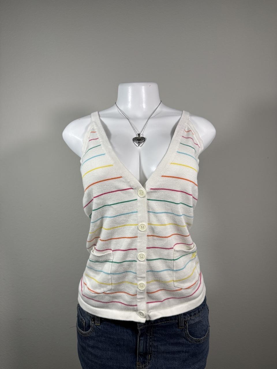 Rare Vintage DC Shoes Rainbow Stripe Knit Button Front Sweater Vest Top