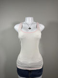 Old Navy White Ribbed Tank Top Pink Trim Y2K