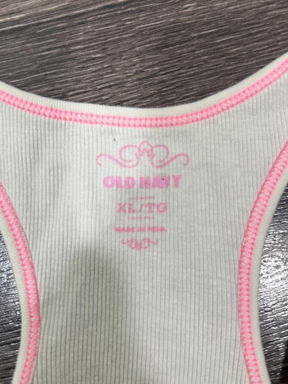 Old Navy White Ribbed Tank Top Pink Trim Y2K
