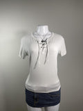 Y2K American Eagle White Lace Up Short Sleeve Top