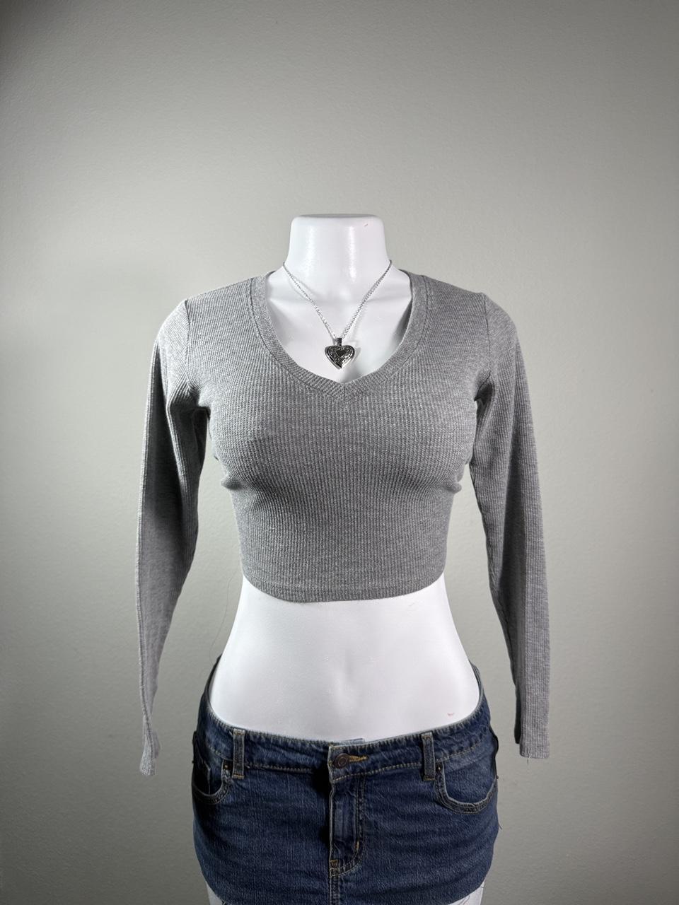 Bozzolo Gray Waffle Knit Long Sleeve Crop Top