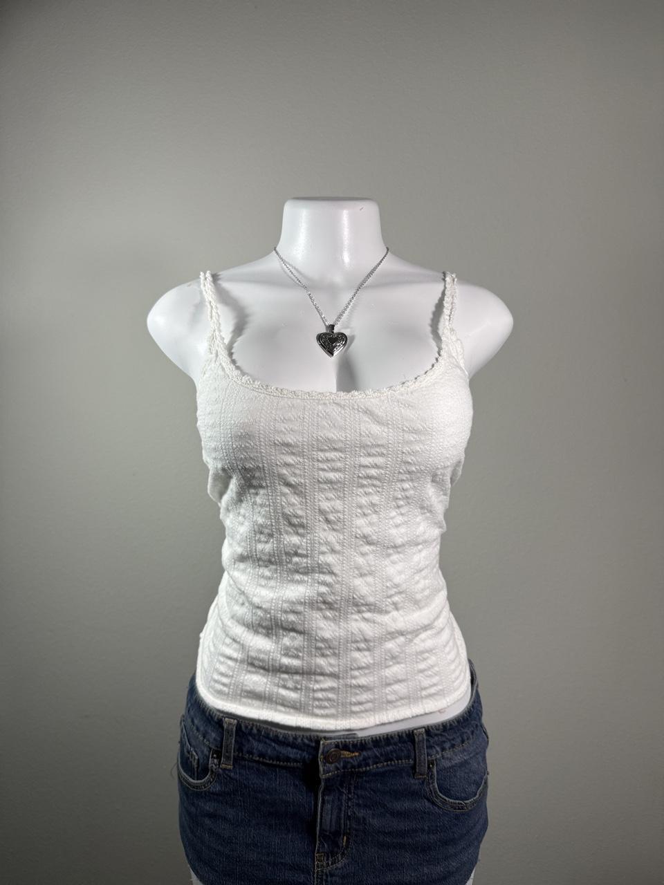 American Eagle White Textured Knit Cami Tank Top
