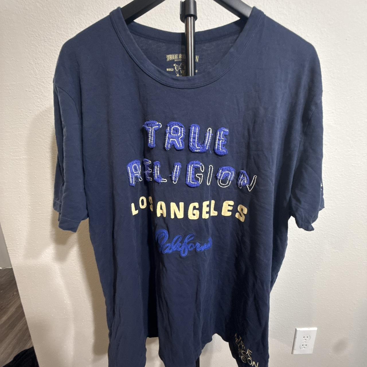 True Religion Men's Navy and Blue Tshirt