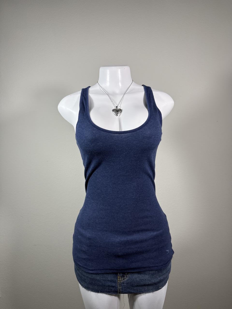 Vintage PINK Victoria's Secret Blue Ribbed Tank Top