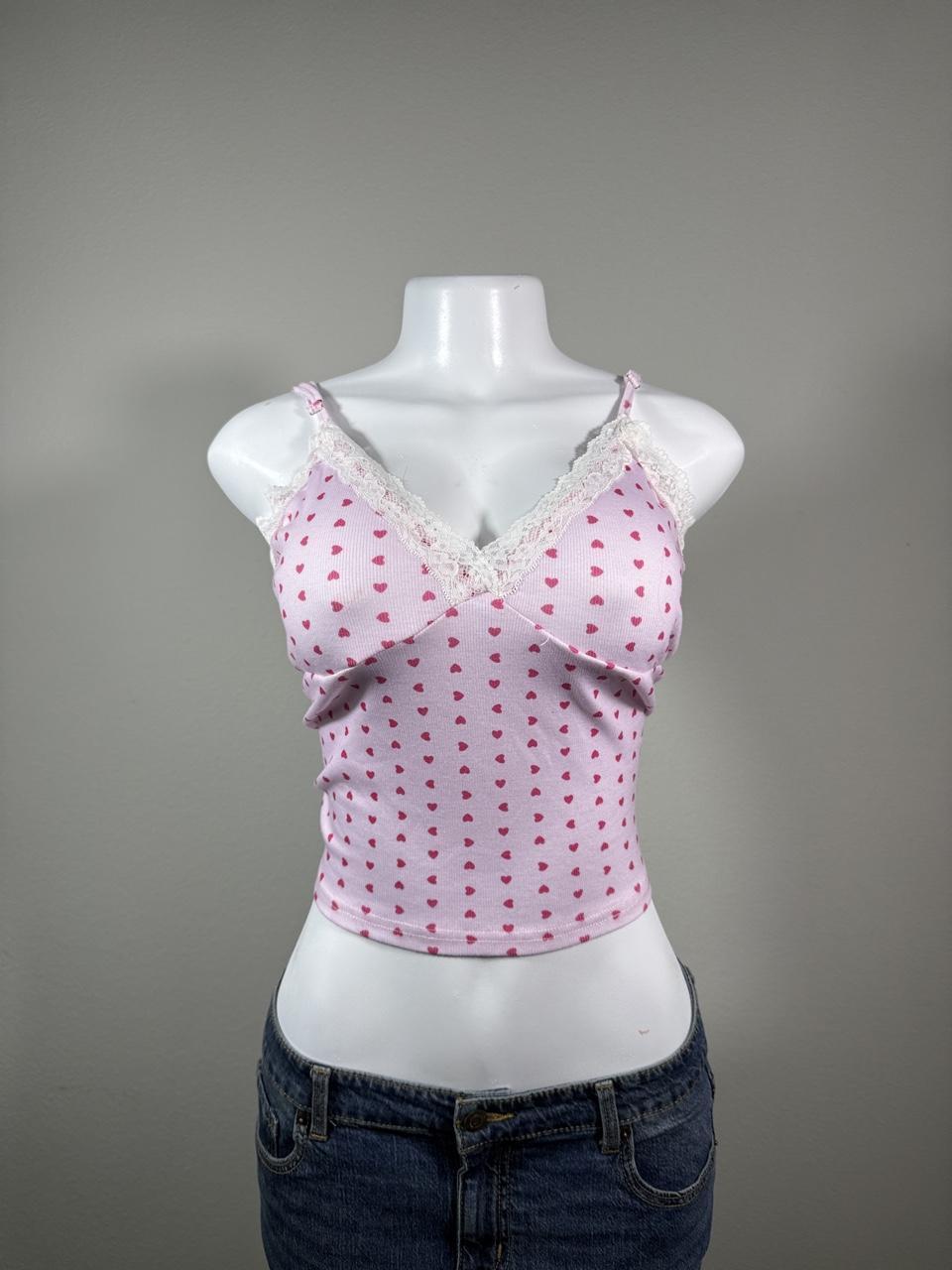Y2K Pink Heart Lace Cami Crop Top