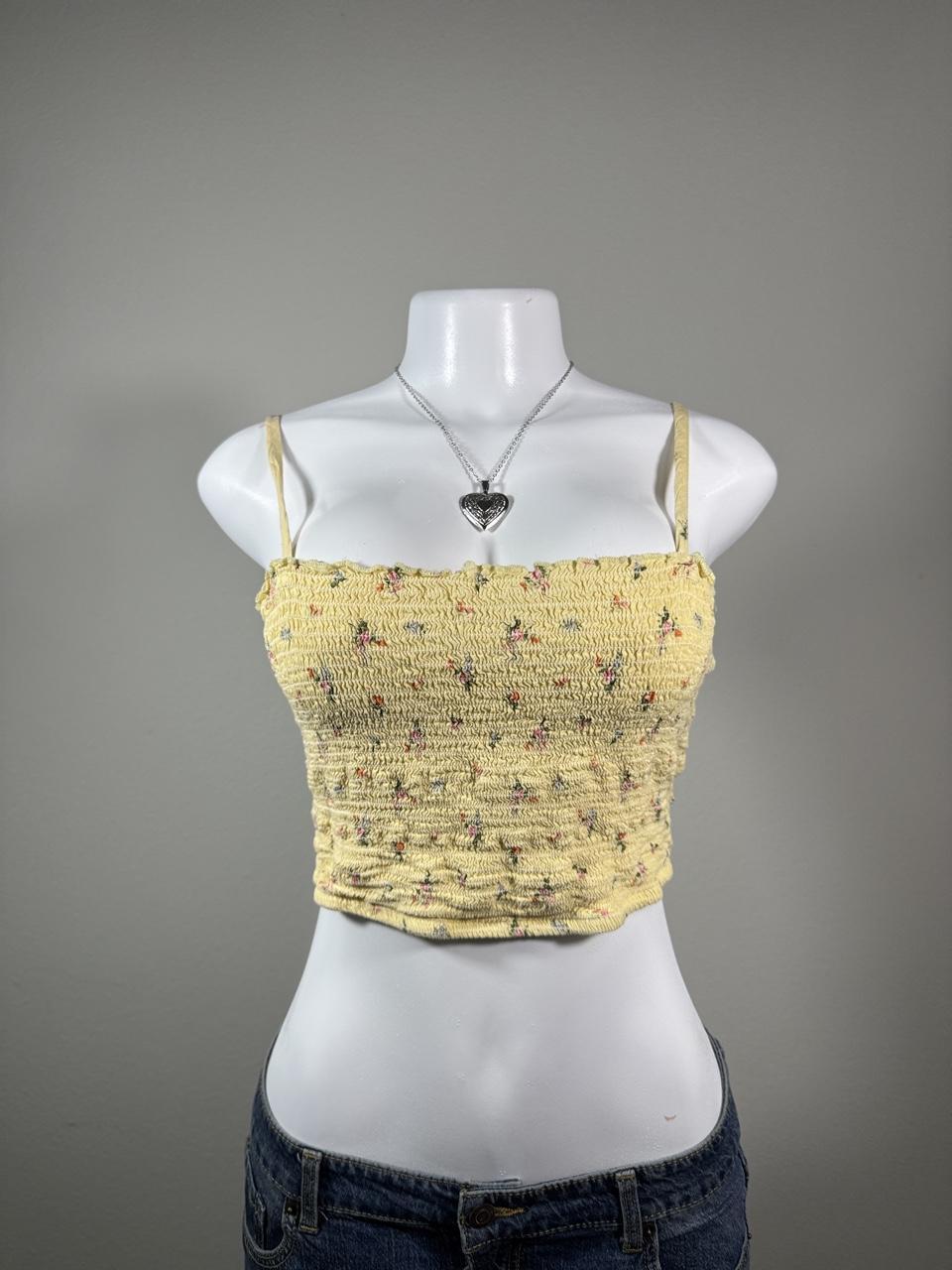 Fairycore Forever 21+ Yellow Floral Smocked Crop Cami