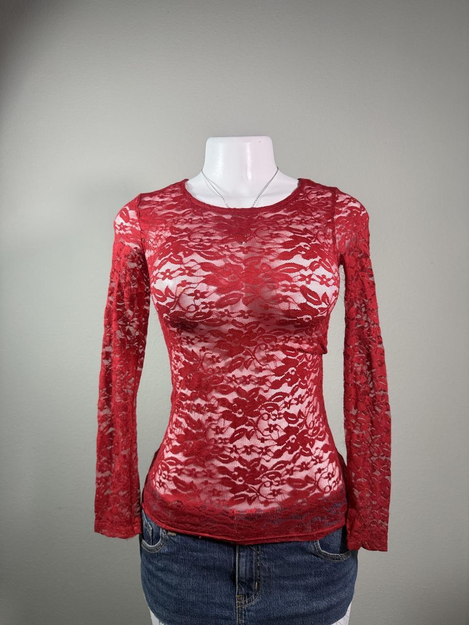 Y2K Coquette Forever 21 Sheer Lace Long Sleeve Top