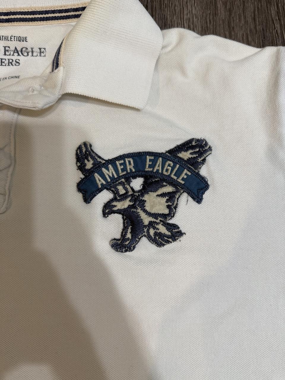 American Eagle Men's White and Cream Polo-shirt