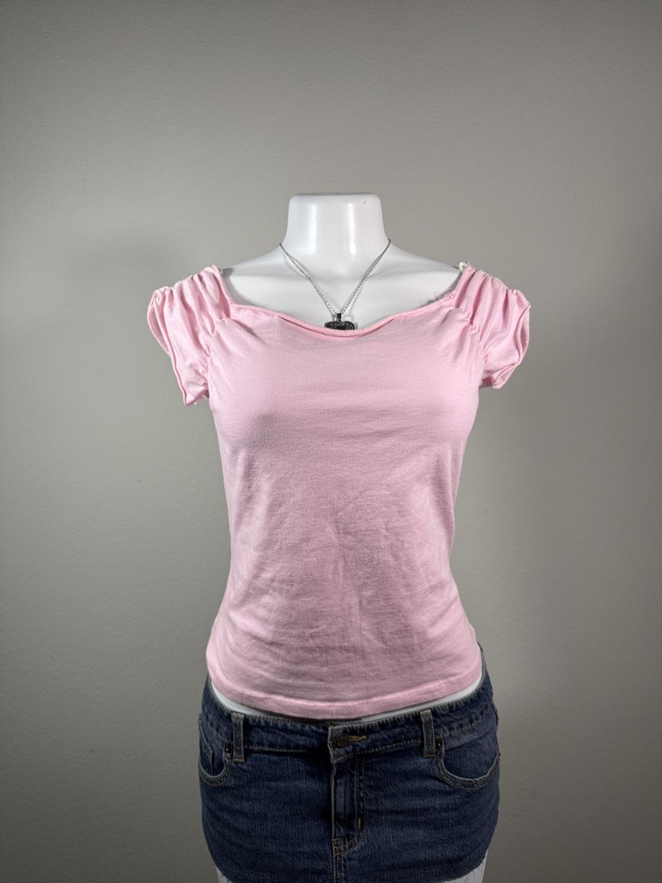 Y2K Rave Pink Ruched Sleeve Baby Tee