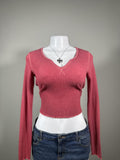 💗 American Eagle Pink Waffle Knit Long Sleeve Crop Top 💗