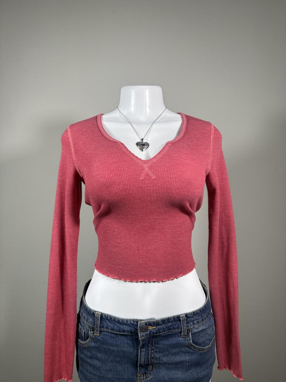 💗 American Eagle Pink Waffle Knit Long Sleeve Crop Top 💗