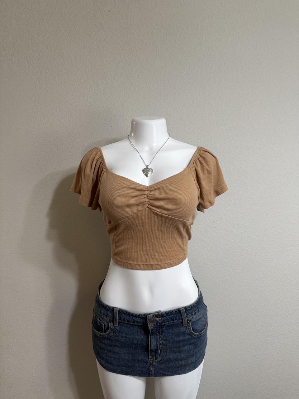 🤎 Y2K American Eagle Ribbed Ruched Sweetheart Crop Top 🤎