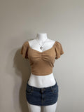 🤎 Y2K American Eagle Ribbed Ruched Sweetheart Crop Top 🤎