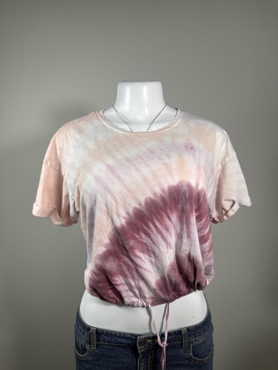 💜 American Eagle Pink & Purple Tie-Dye Cinch Crop Tee 💜