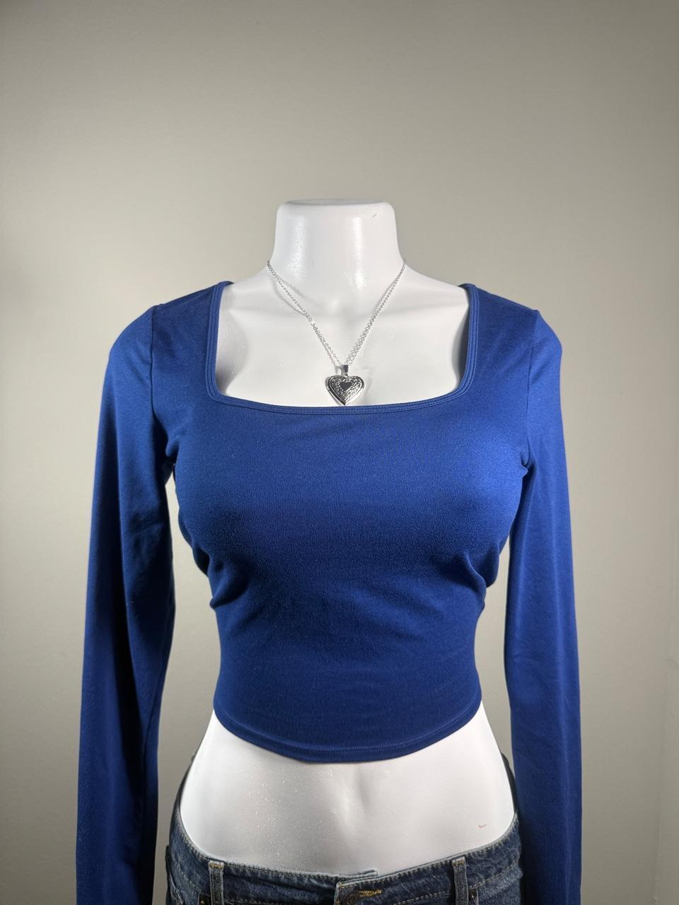 💙 Hollister Blue Square Neck Long Sleeve Crop Top 💙