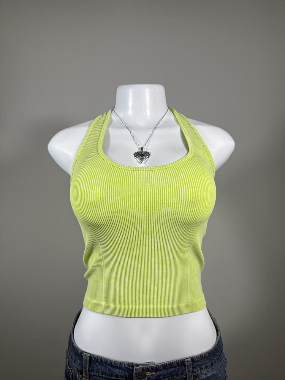 💚 American Eagle Lime Green Ribbed Halter Tank Top 💚