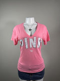 Y2K Victoria's Secret PINK Pink Logo V-Neck Tee Graphic Campus