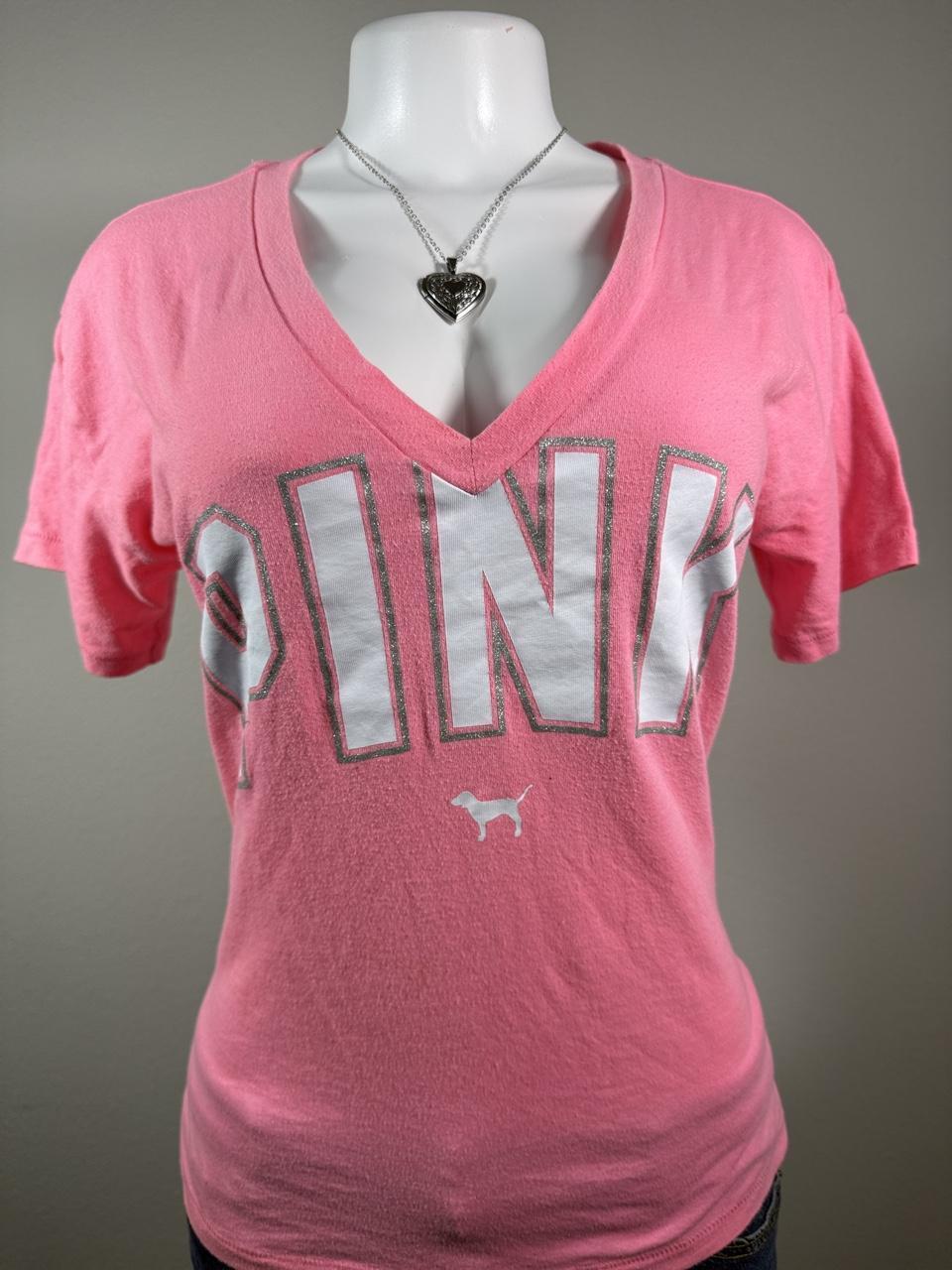 Y2K Victoria's Secret PINK Pink Logo V-Neck Tee Graphic Campus