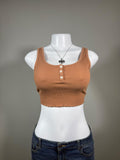 🤎 American Eagle Brown Ribbed Henley Crop Tank Top 🤎