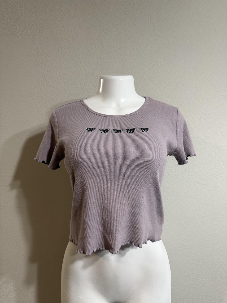 Hollister Co. Women's Grey and Purple Crop-top