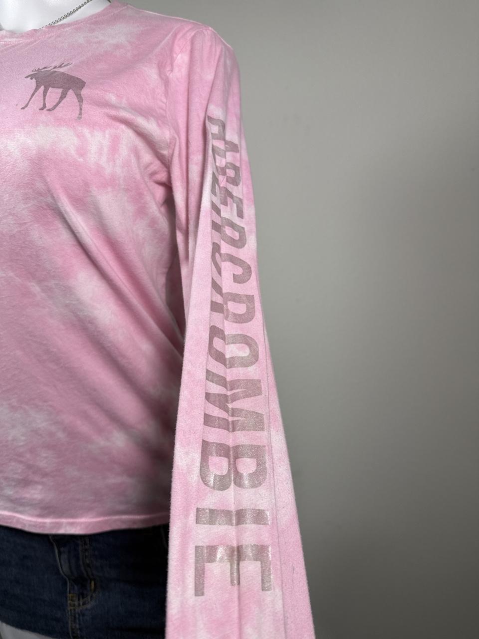 Y2K Abercrombie Kids Pink Tie Dye Moose Long Sleeve Tee