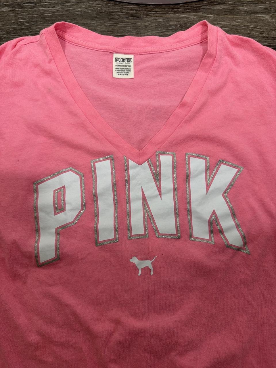 Y2K Victoria's Secret PINK Pink Logo V-Neck Tee Graphic Campus